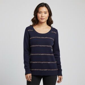 Torrid Navy Knit Sweater Size 0 (L) 
Metallic Stripe Cozy Winter Top